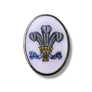 Vintage Ich Dien Prince of Wales Feathers Lapel Lingerie Clip Tie Peacock Pin